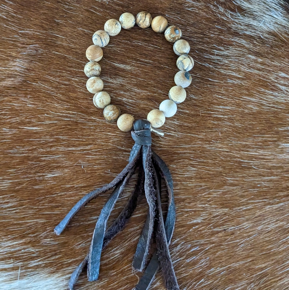 Jasper Beaded Tassel Bracelet